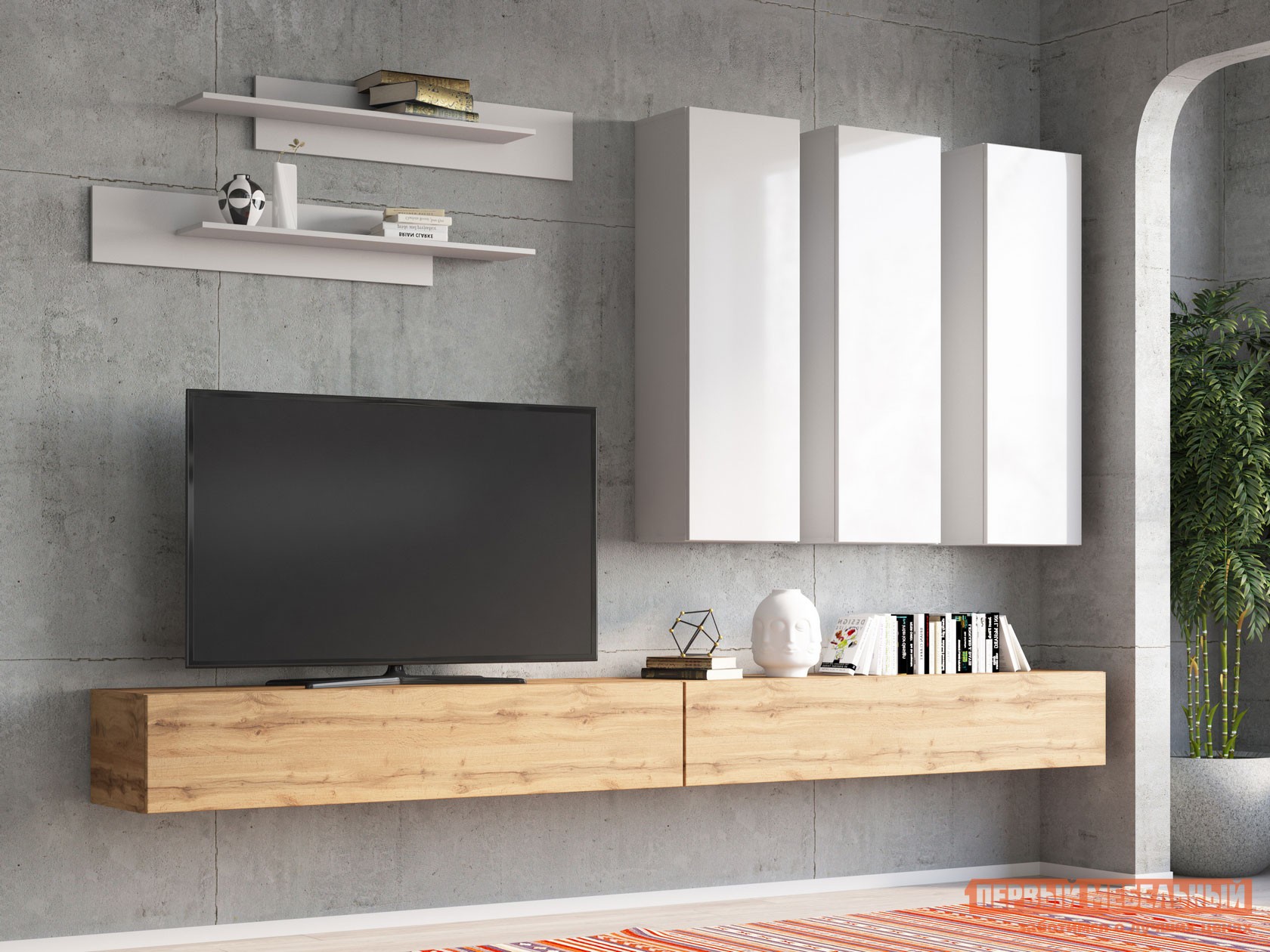 Гостиная  Поинт Дуб Вотан / Белый / Белый глянец