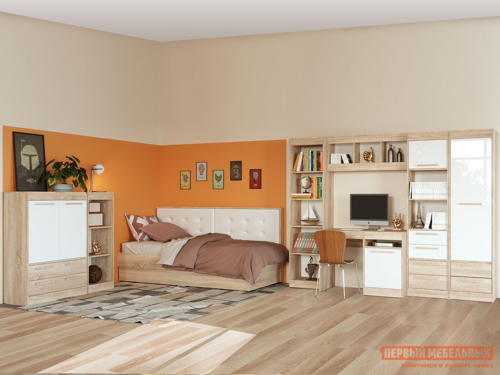 Комплект детской мебели  Оксфорд Лайт Дуб Сонома / Белый глянец