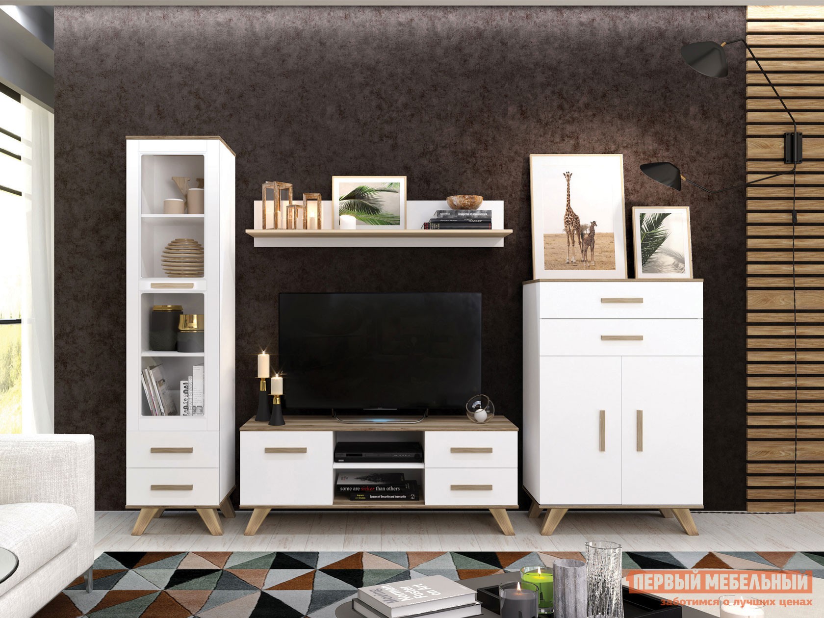 Гостиная  Вега Скандинавия Дуб каньон / Белый глянец