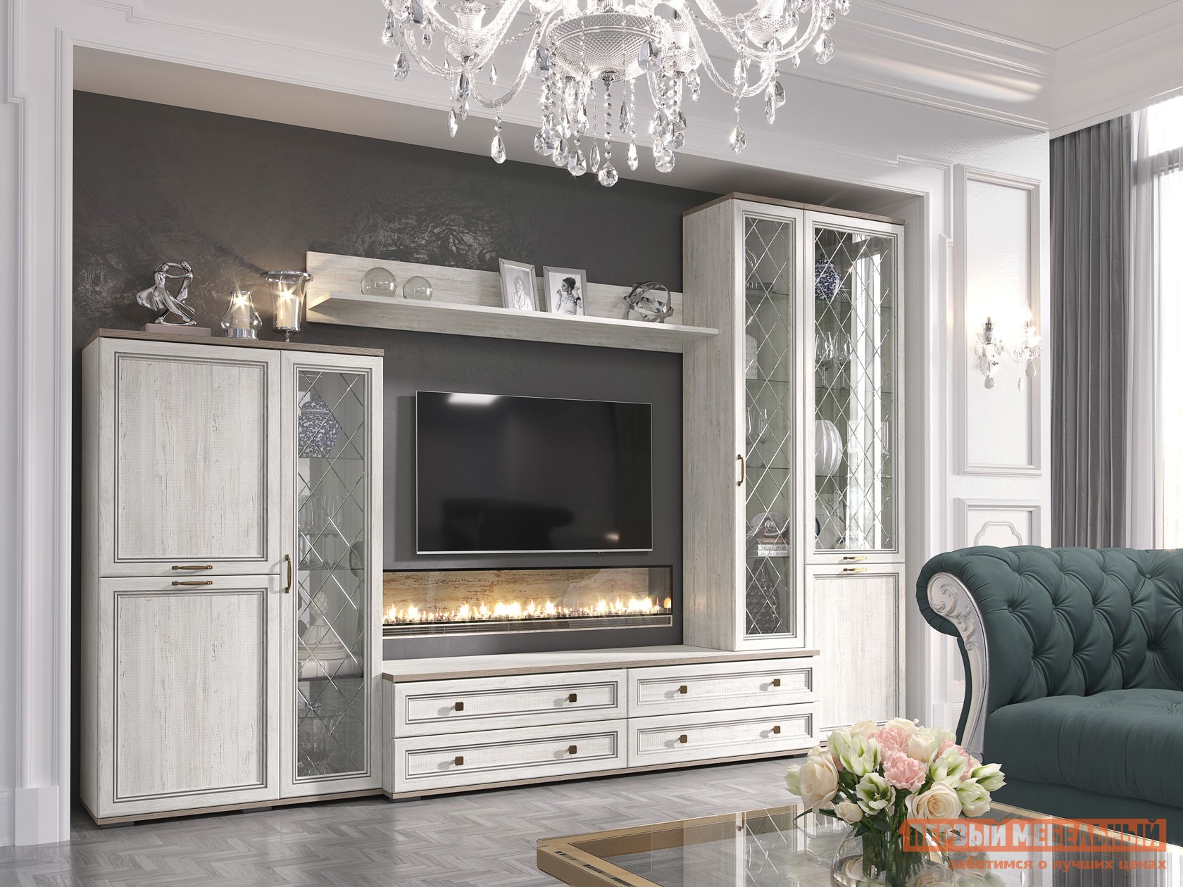 Гостиная  Александрия Сосна Санторини светлая / Стекло