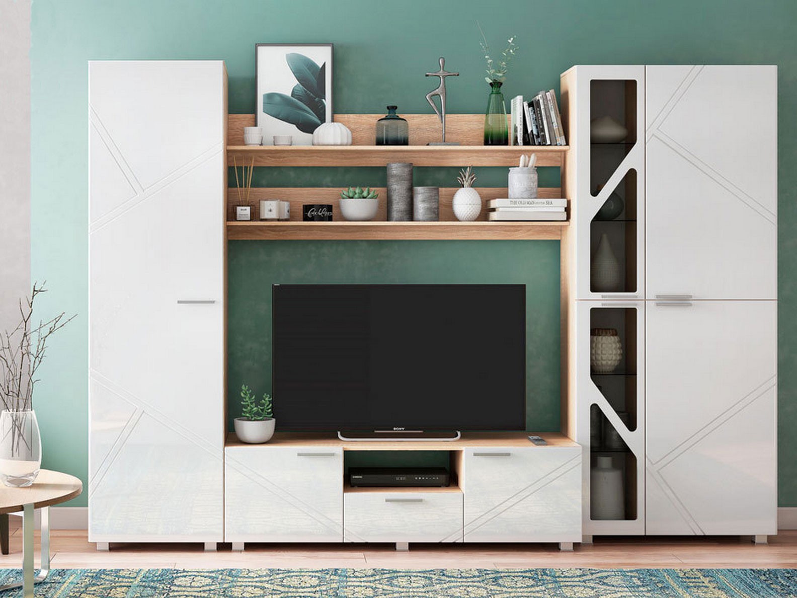 Гостиная  Манхетен Дуб Сонома светлый / Белый глянец