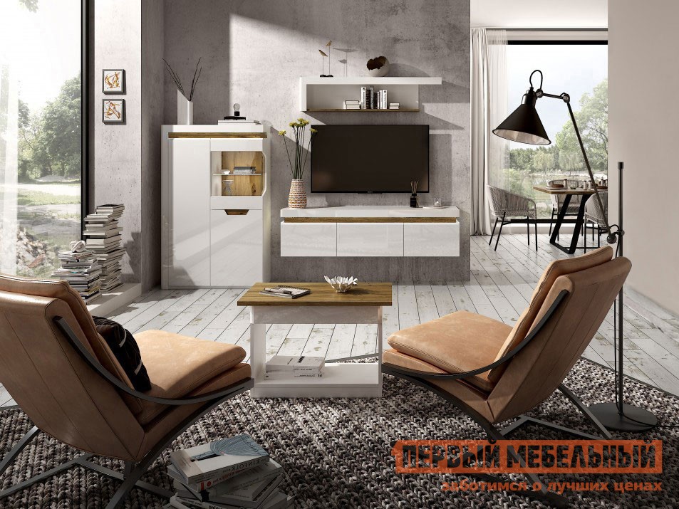 Гостиная  Торино Белый / Дуб Наварра, Без подсветки