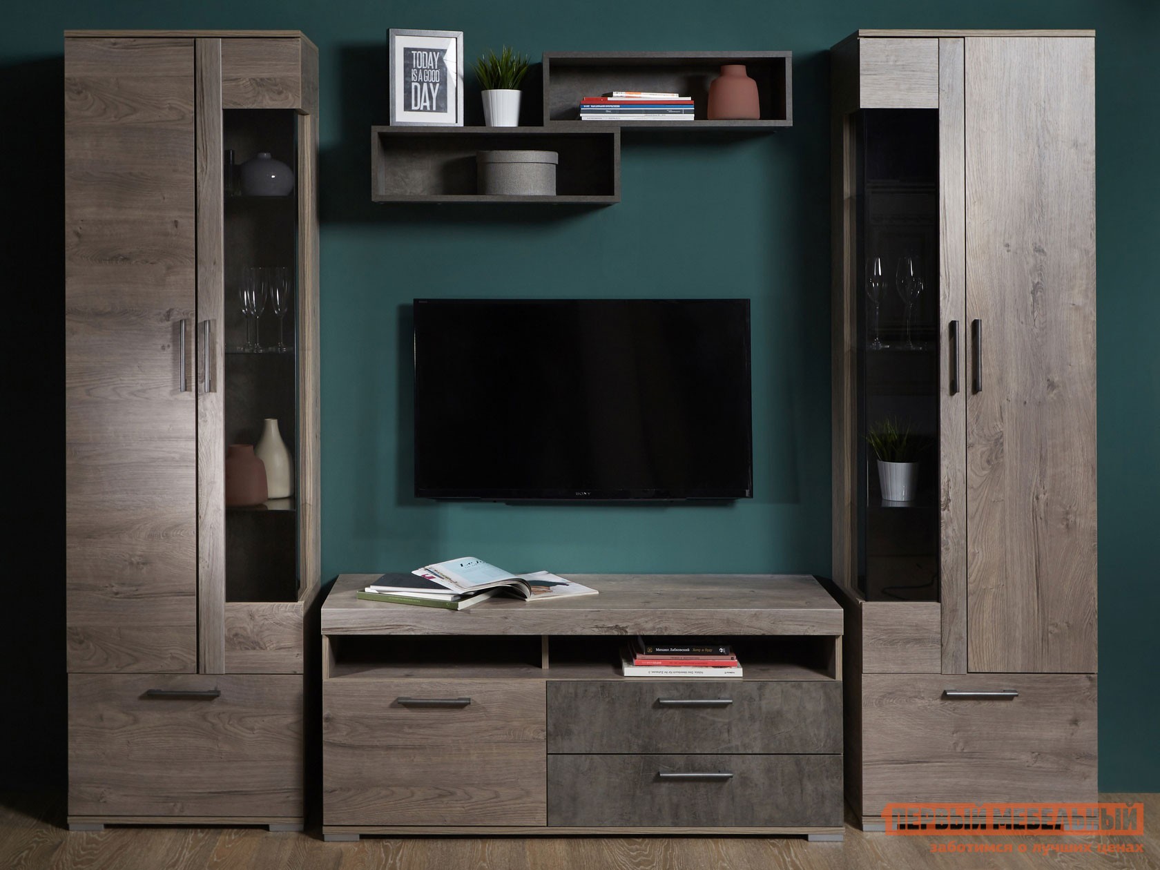 Гостиная  Денвер Риббек серый / Камень темный