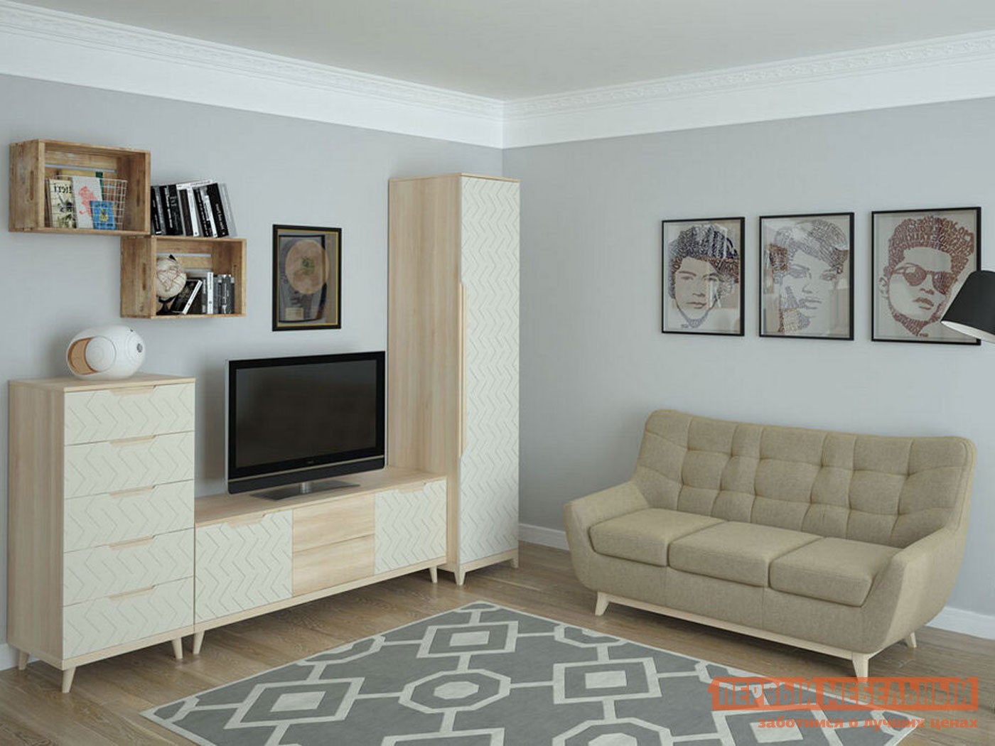 Гостиная  Сканди Акация Лэйклэнд / Жемчужно-белый