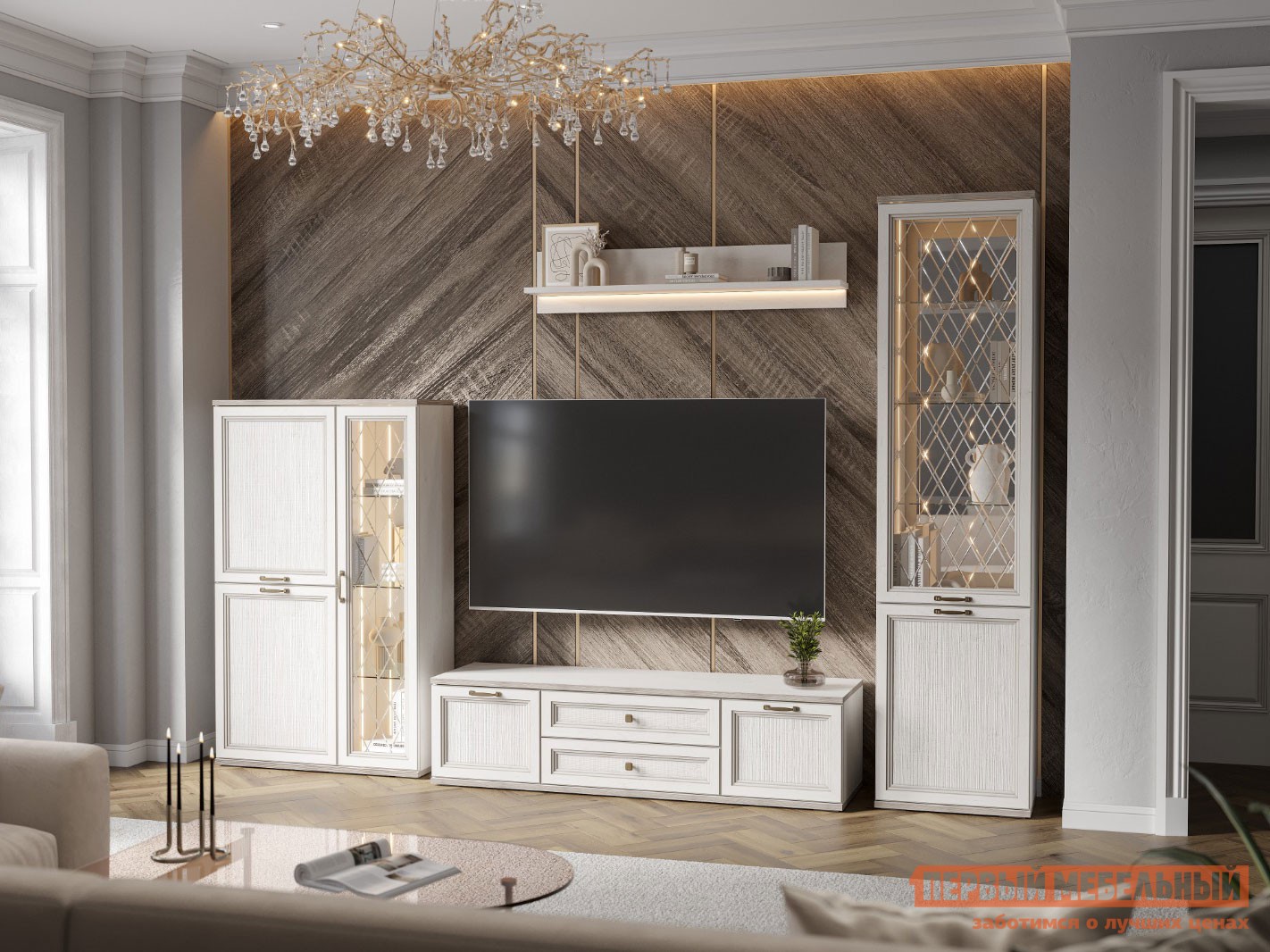 Гостиная  Александрия Сосна Санторини светлая / Стекло