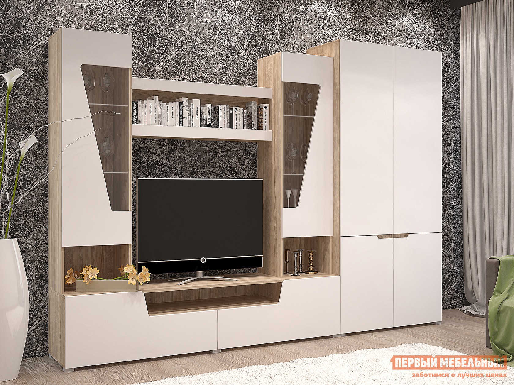 Гостиная  Анталия Плюс Дуб Сонома / Белый Софт