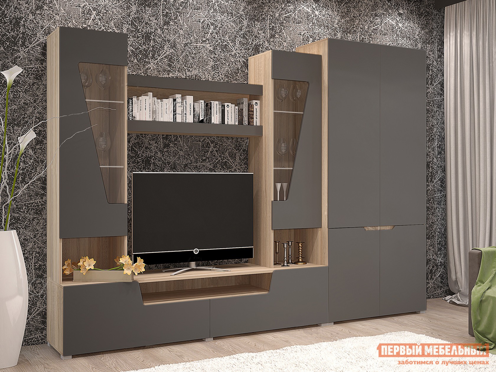 Гостиная  Анталия Плюс Дуб Сонома / Графит Софт