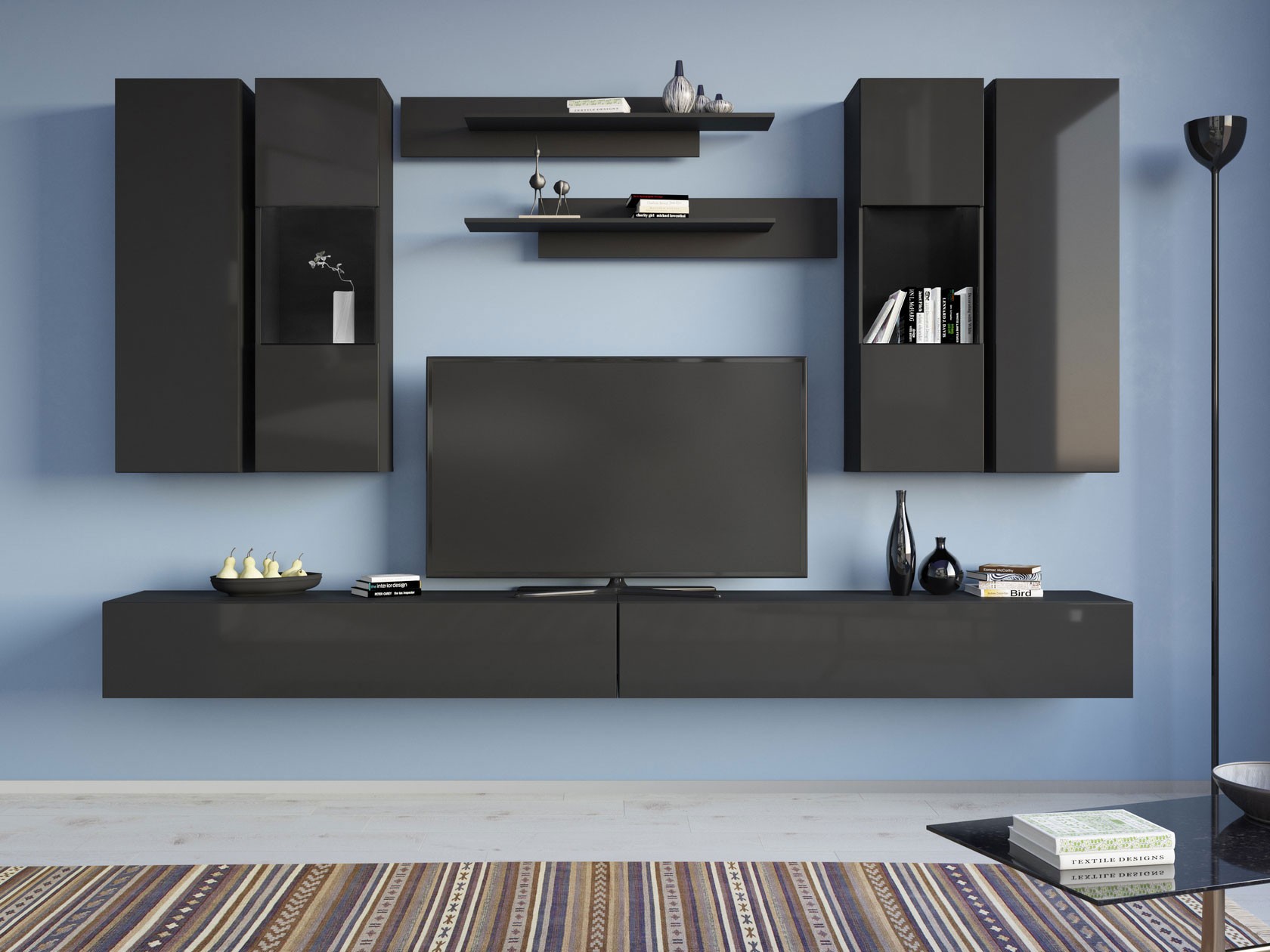 Гостиная  Поинт Черный / Черный глянец / Стекло, Без блока питания