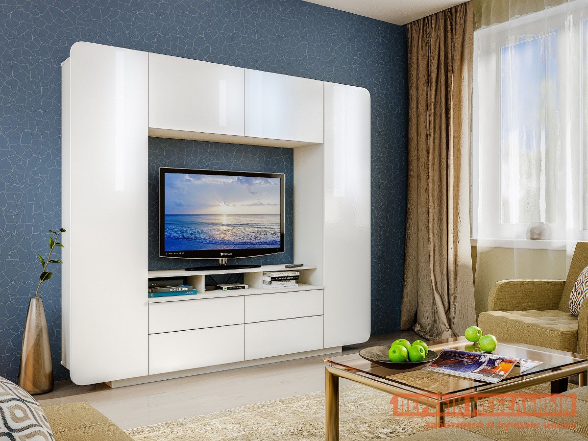 Гостиная  Румба Белый (тиснение «Поры дерева») / Белый глянец