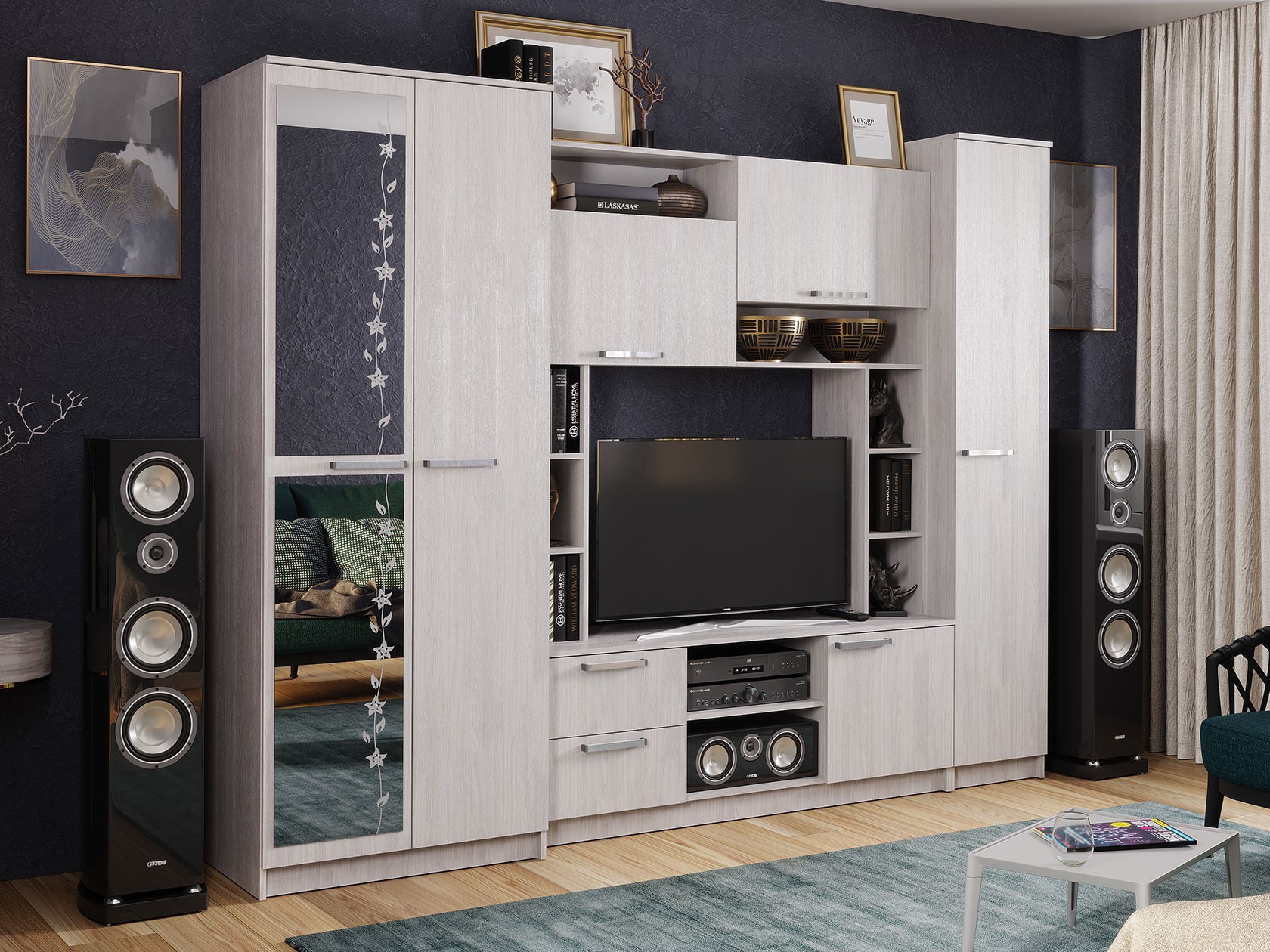 Гостиная  Флора Ясень белый / столешница Антарес