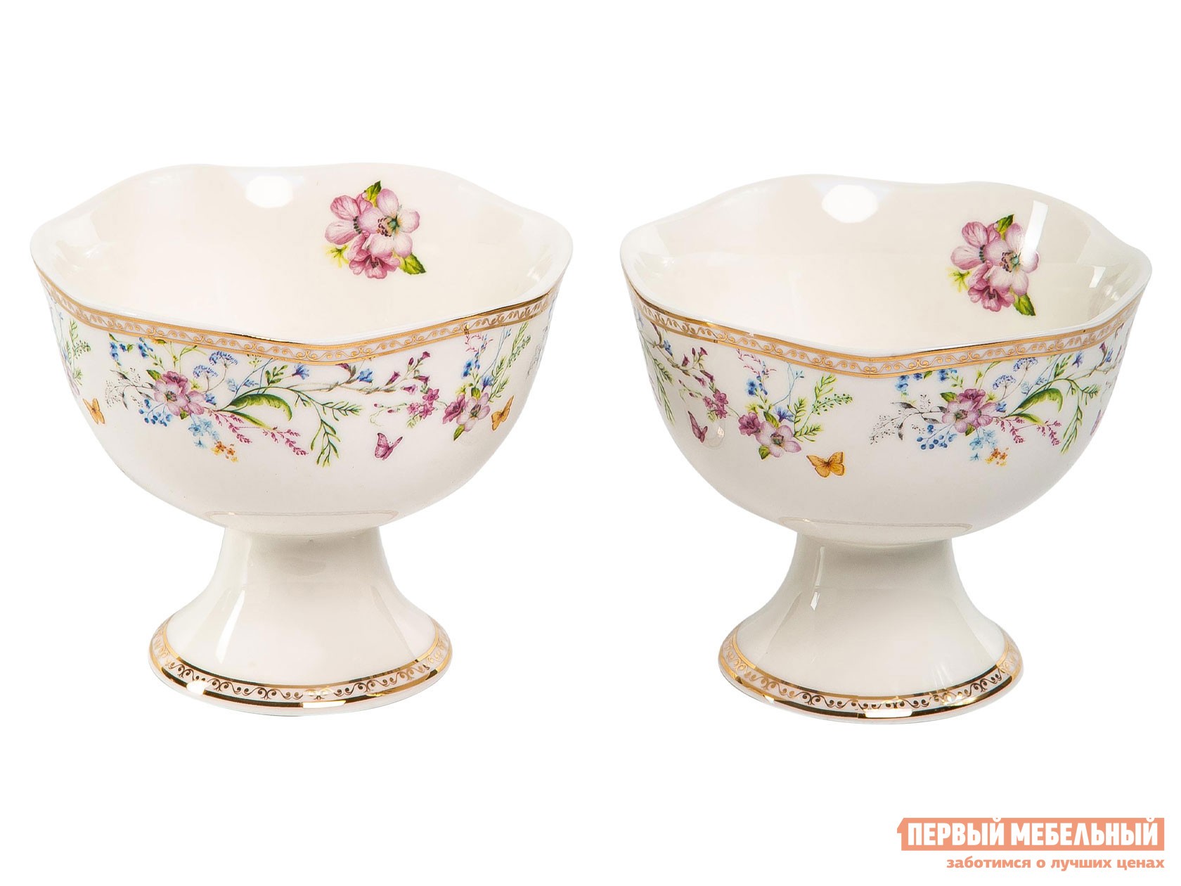 Аксессуар для сервировки и хранения  Аванта 2 предмета Белый с цветами, фарфор