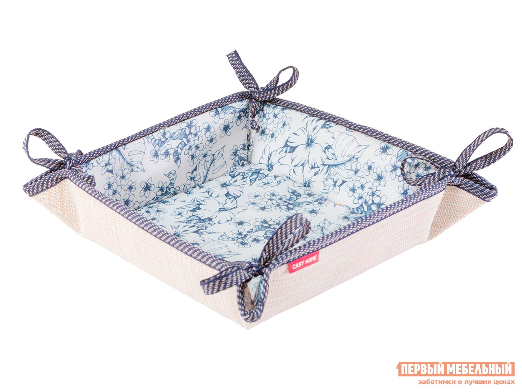 Хлебница  Вивьен Бежевый, текстилен / Синий, цветы