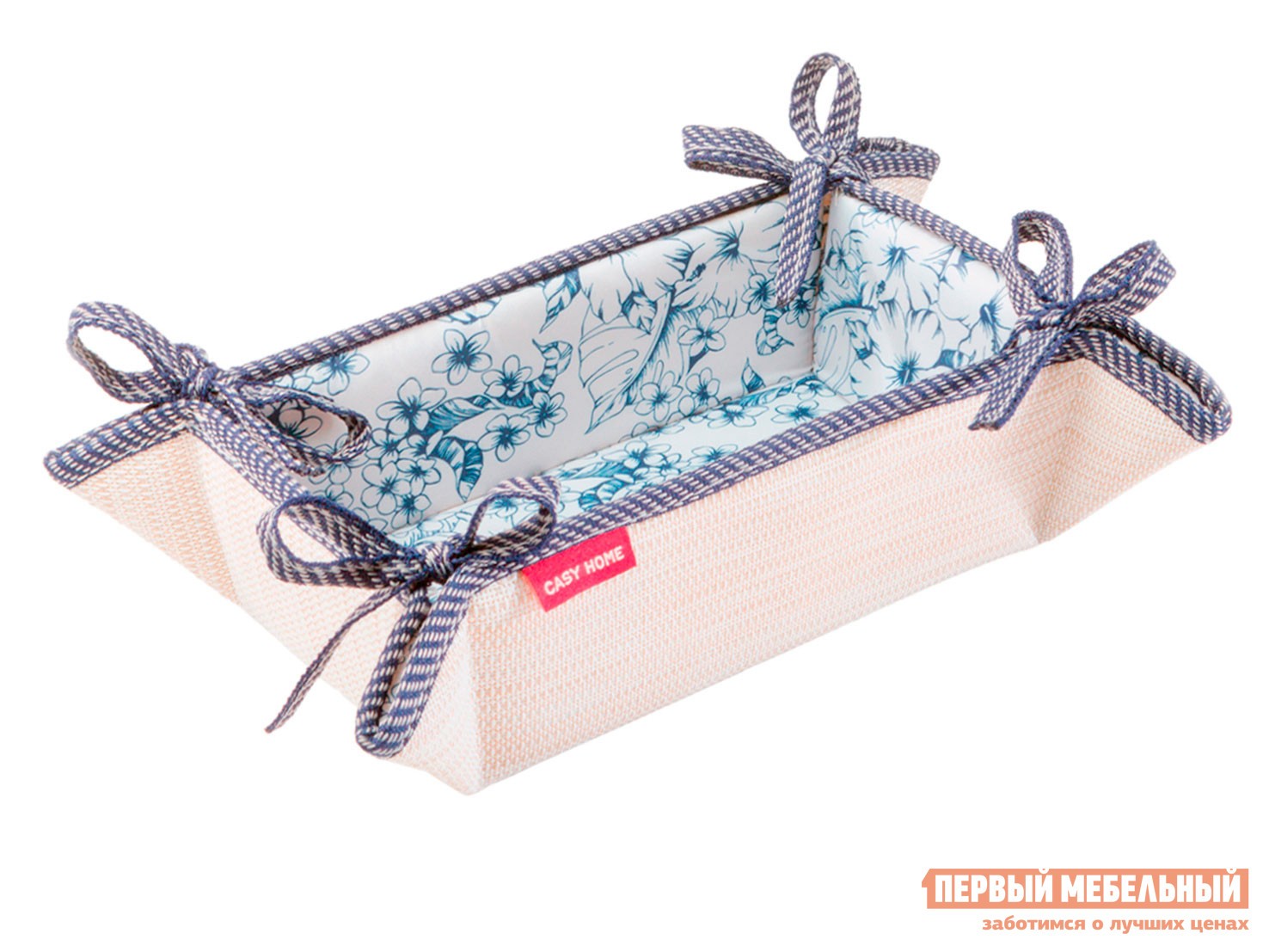 Хлебница  Аннет Бежевый, текстилен / Синий, цветы