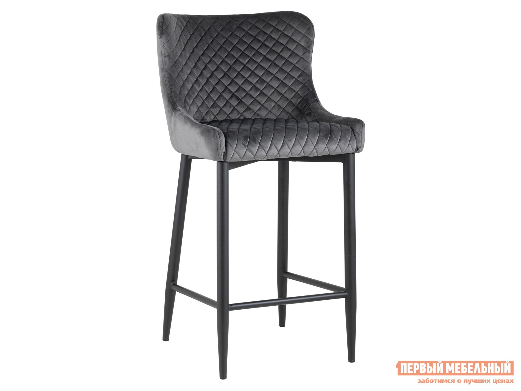 Барный стул  Ститч Серый, велюр / Черный, металл