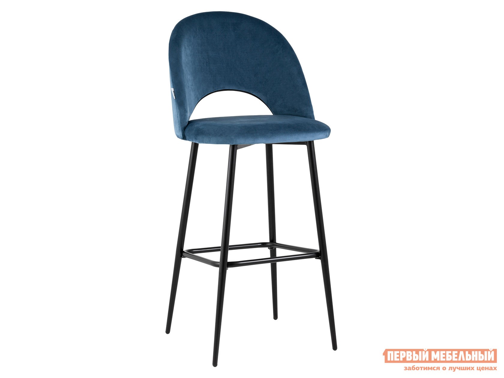 Барный стул  Меган Пыльно-синий, велюр / Черный, металл