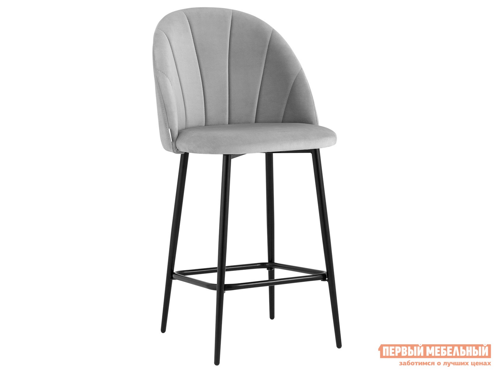 Барный стул  Логан Светло-серый, велюр