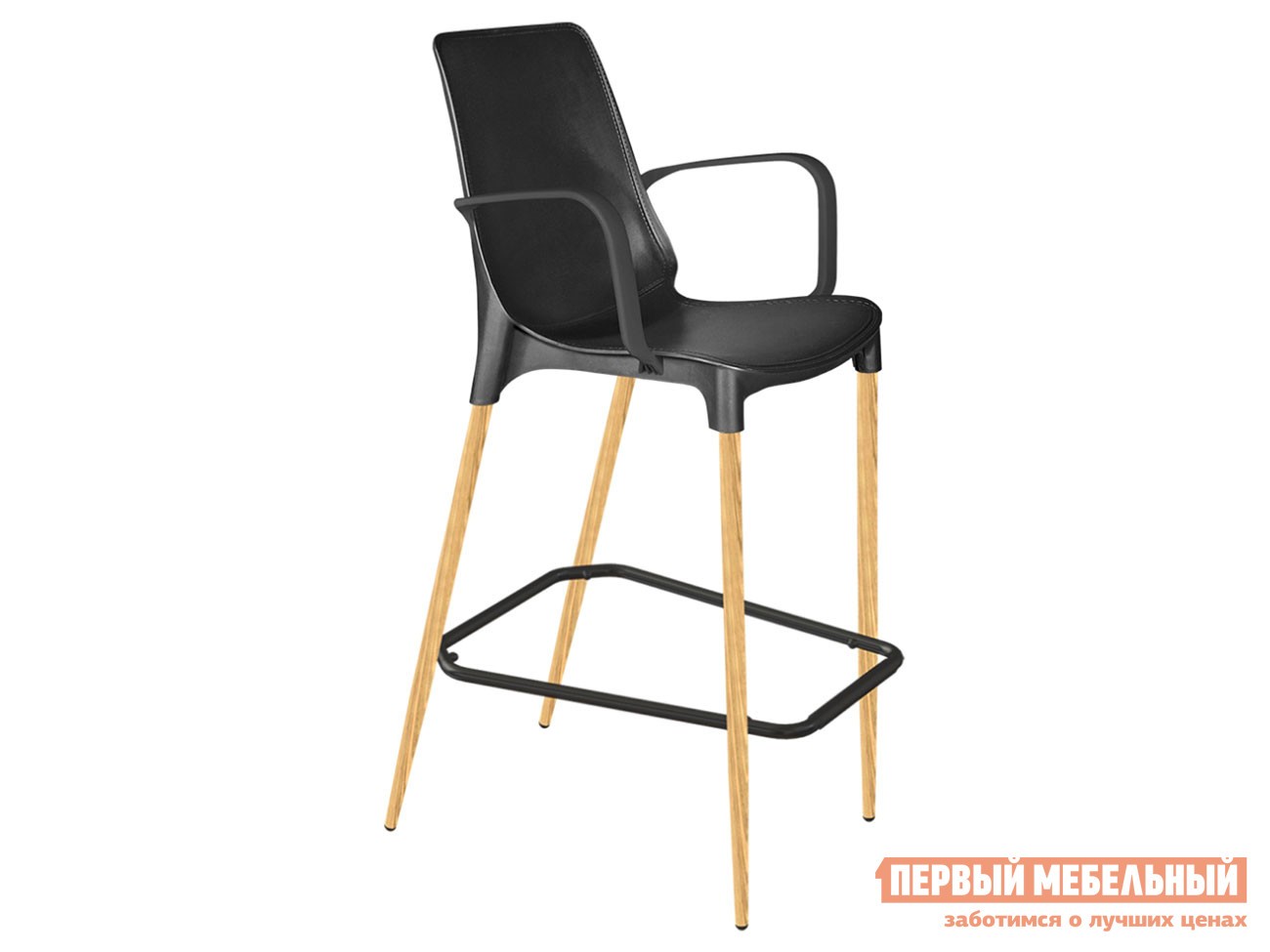 Барный стул  Эдмунд Черный, пластик / Светлый орех, металл