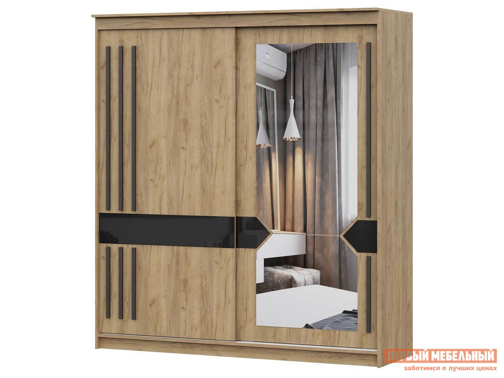 Шкаф-купе  Колор Дуб Золотой / Лакобель черный, стекло / Зеркало, 2000 мм