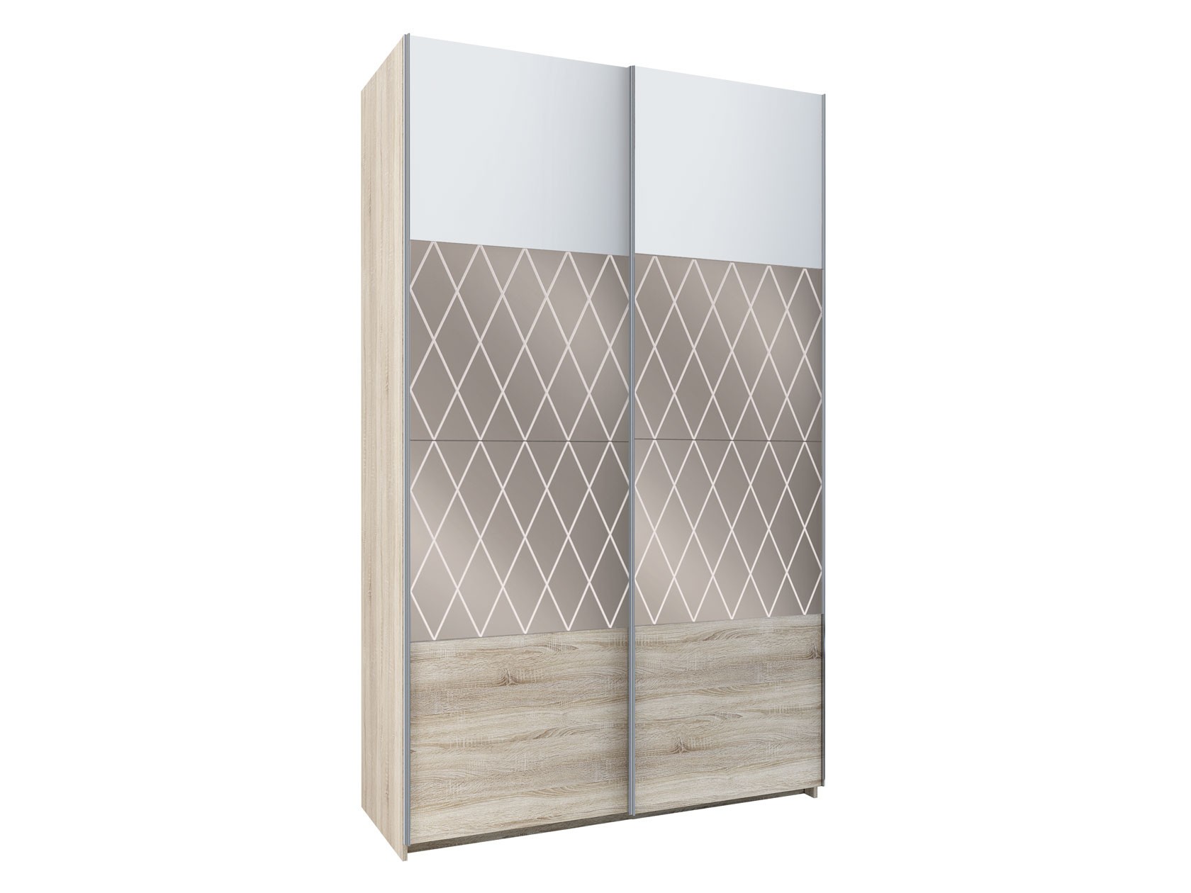 Шкаф-купе  Фортуна 13.2 Дуб Сонома / Белый / Зеркало темный ромб, 1400 мм «Наполнение №1»