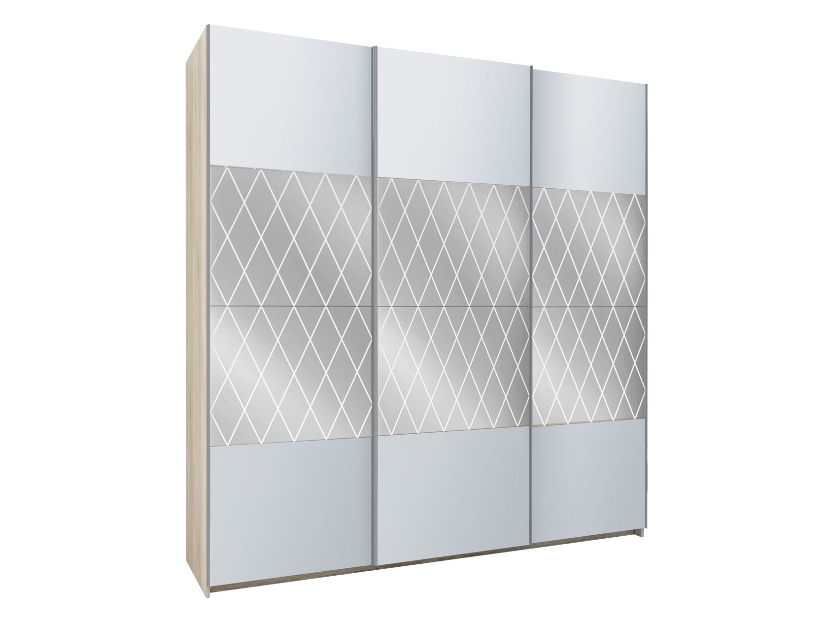 Шкаф-купе  Фортуна 14.3 Дуб Сонома / Белый / Зеркало светлый ромб, 2200 мм «Наполнение №2»