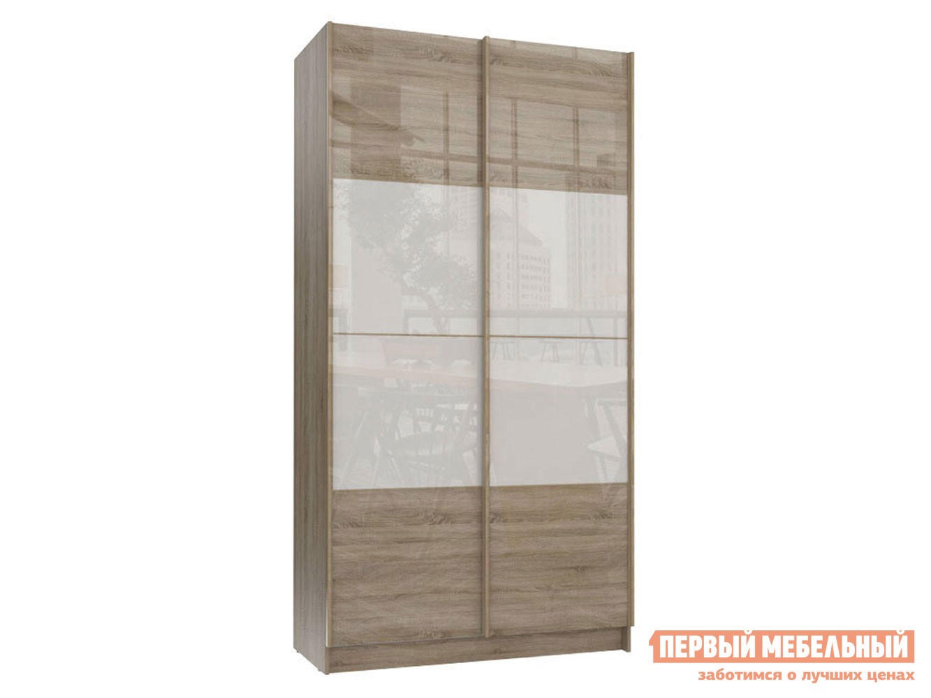 Шкаф-купе  Марвин 1 1432 мм, Без доводчиков, Дуб Сонома / Дуб Сонома глянец / Белый глянец