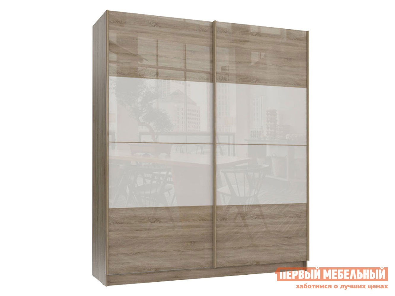 Шкаф-купе  Марвин 1 2032 мм, Без доводчиков, Дуб Сонома / Дуб Сонома глянец / Белый глянец