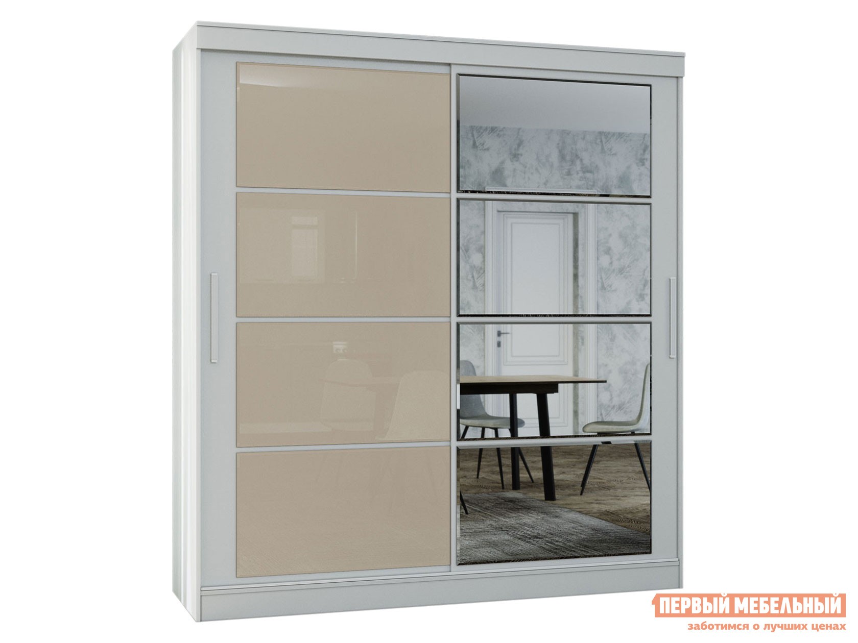 Шкаф-купе  Орфей 5 1700 мм, Белый шагрень / Бежевый