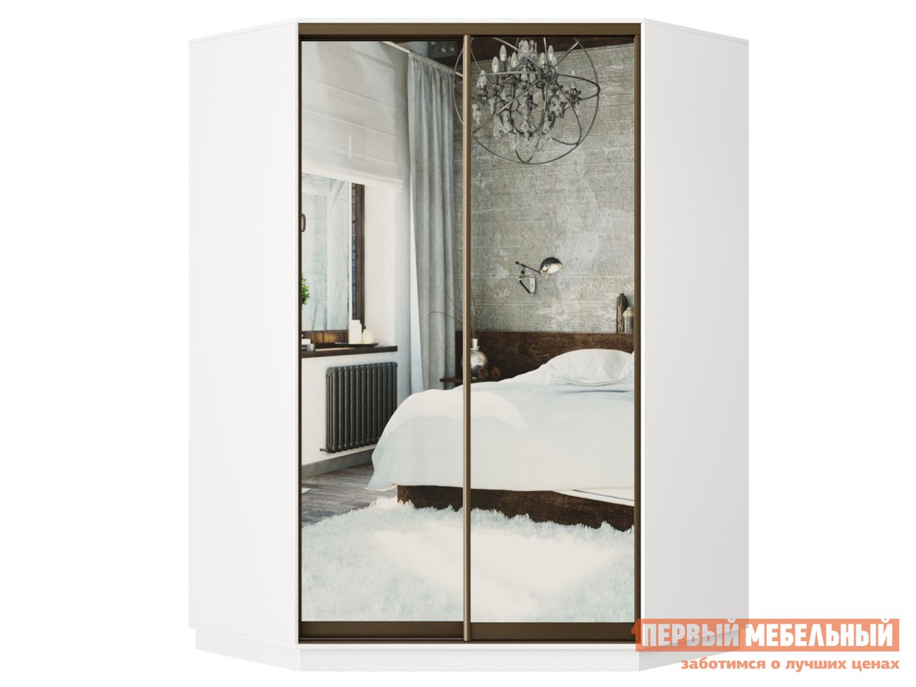 Шкаф-купе  Маршал Белый, Зеркало / Бронза