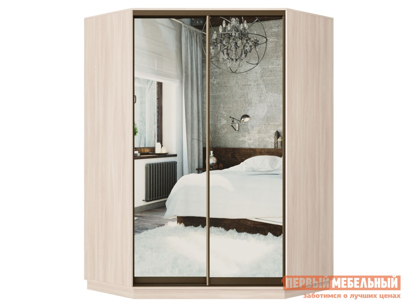 Шкаф-купе  Маршал Ясень Шимо светлый, Зеркало / Бронза