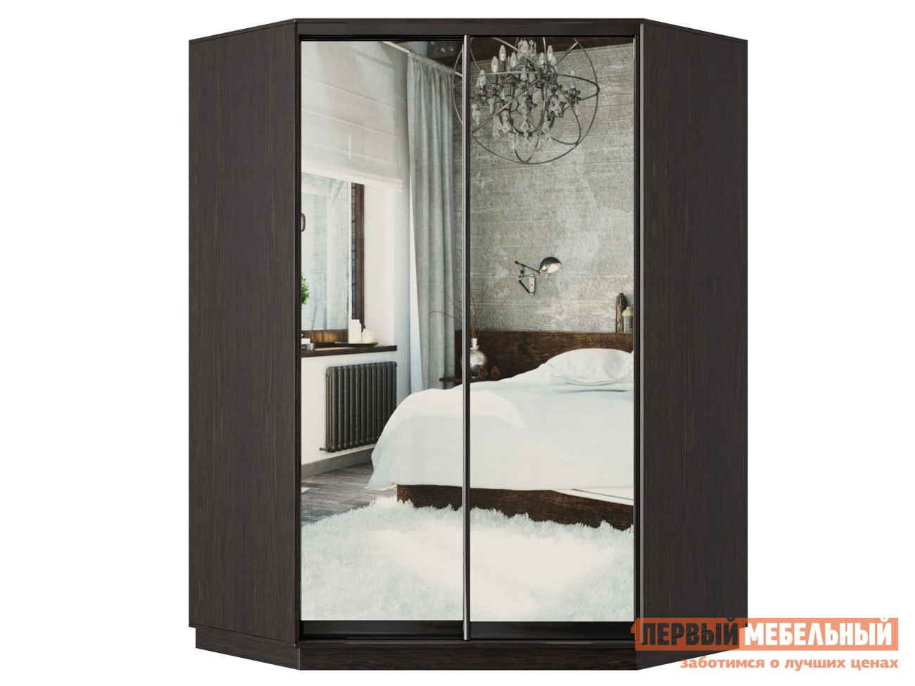 Шкаф-купе  Маршал Венге, Зеркало / Черный глянец