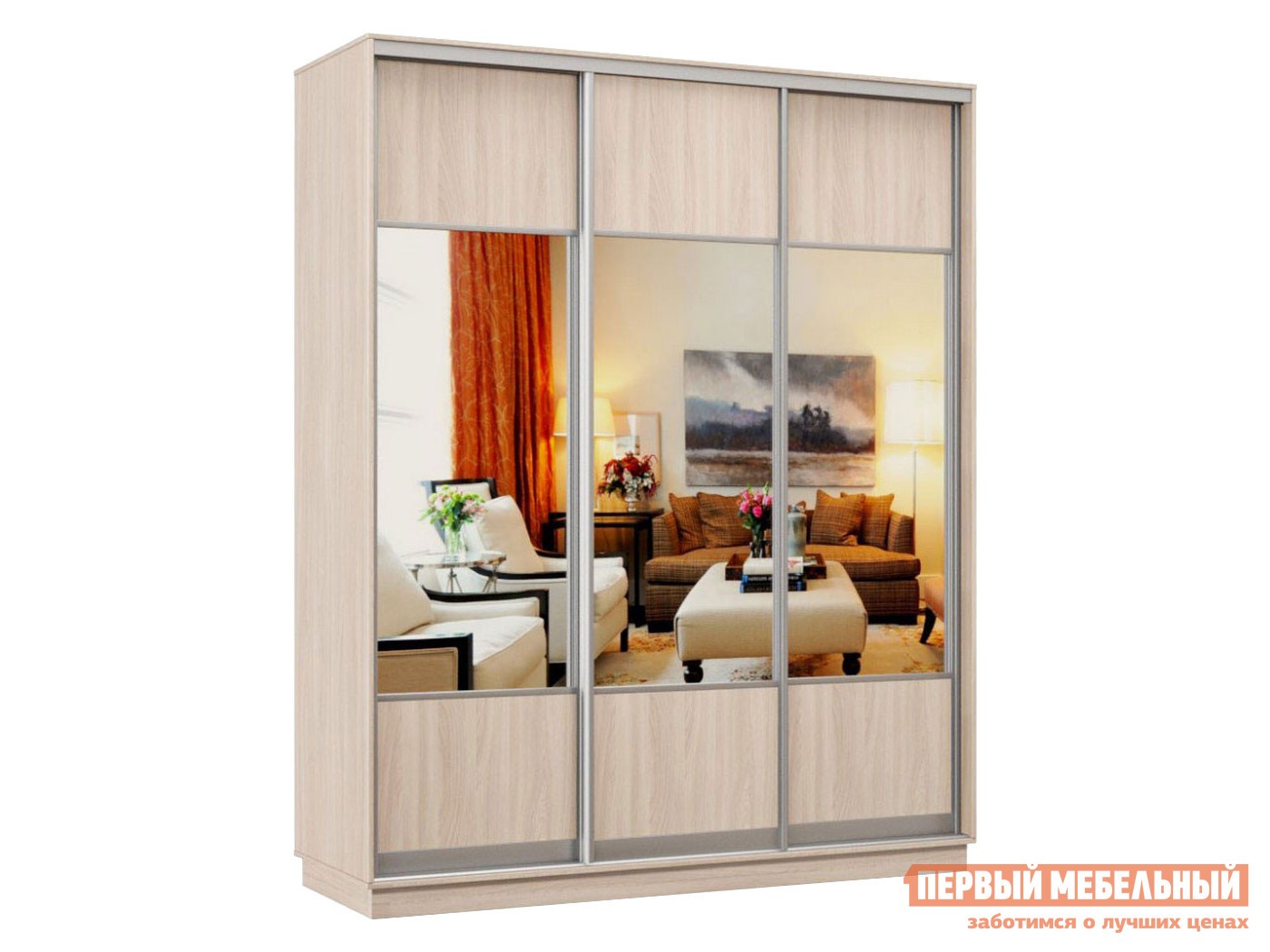 Шкаф-купе  Маршал Лайт Ясень Шимо светлый / Зеркало, 1800 мм, 2400 мм, 600 мм