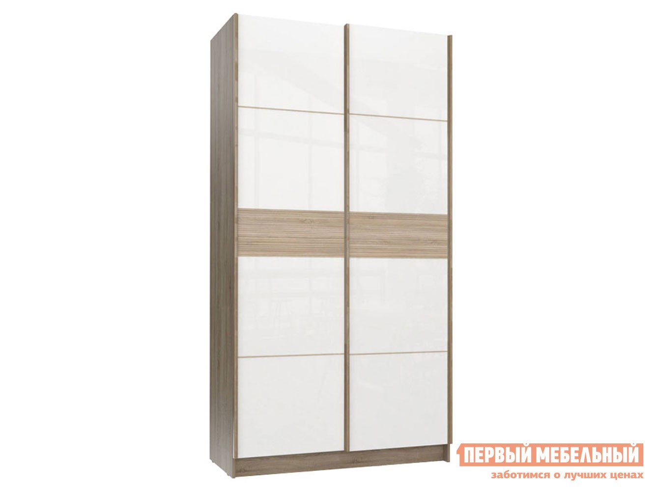 Шкаф-купе  Марвин 5 Дуб Сонома / Дуб Сонома глянец / Белый глянец, 1432 мм, Без доводчиков