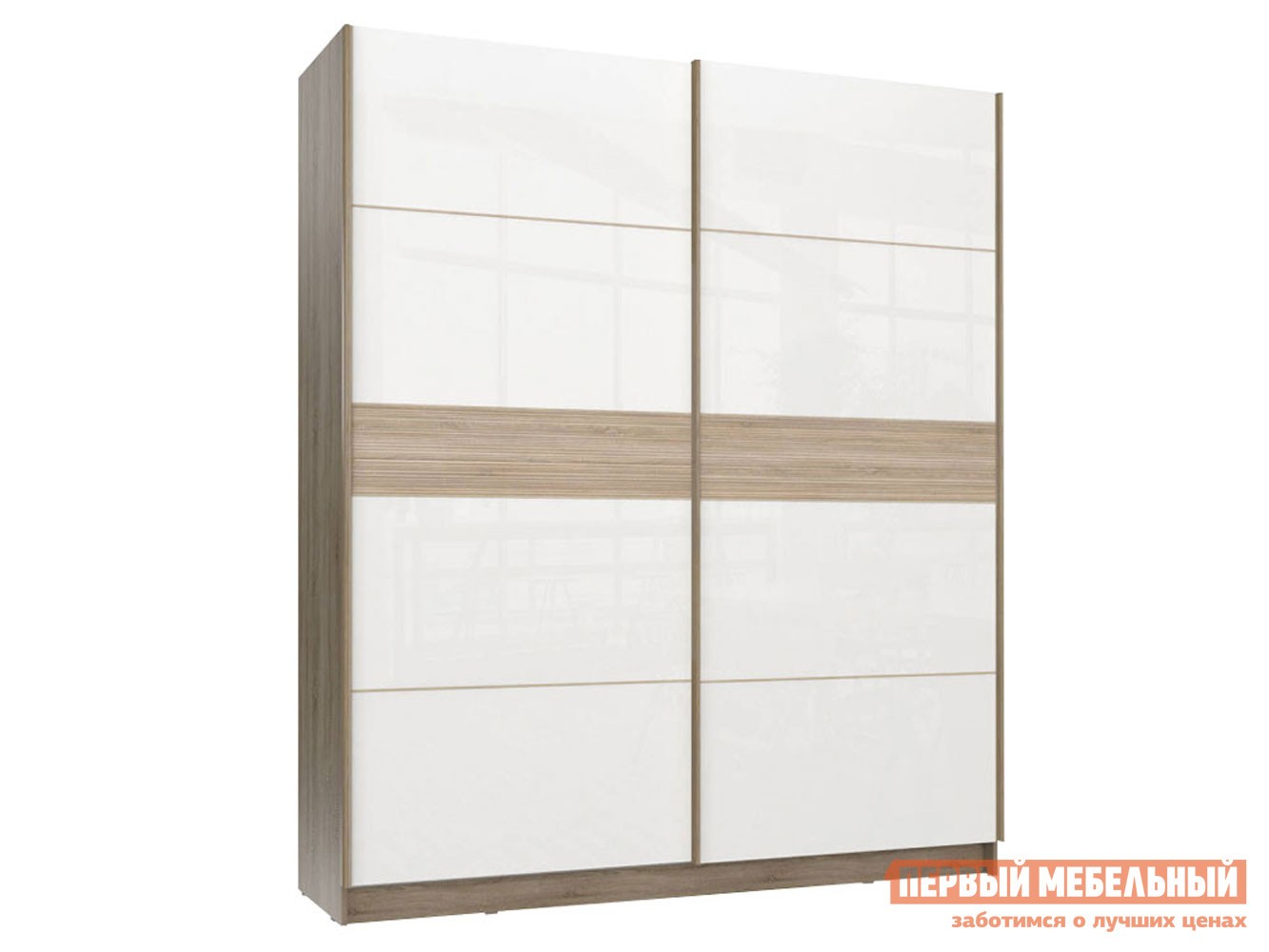 Шкаф-купе  Марвин 5 Дуб Сонома / Дуб Сонома глянец / Белый глянец, 2032 мм, Без доводчиков