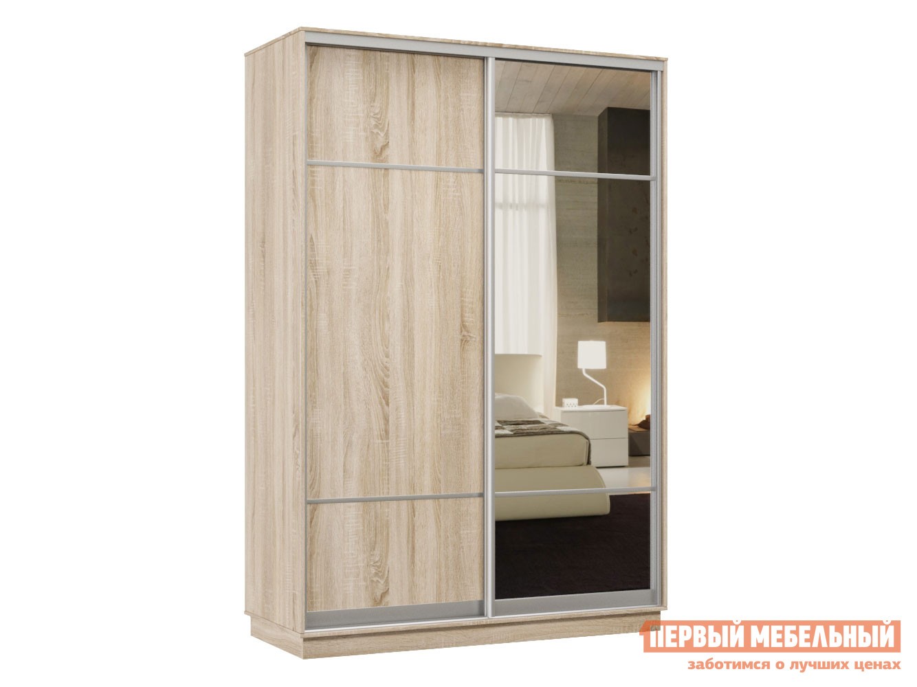 Шкаф-купе  Маршал Лайт Дуб Сонома / Зеркало, 2400 мм, 1500 мм, 600 мм