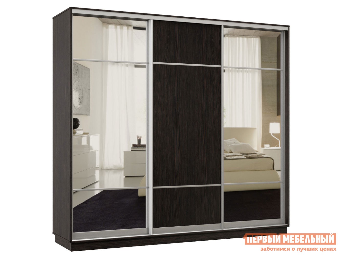 Шкаф-купе  Маршал Лайт Венге / Зеркало, 2100 мм, 2400 мм, 600 мм