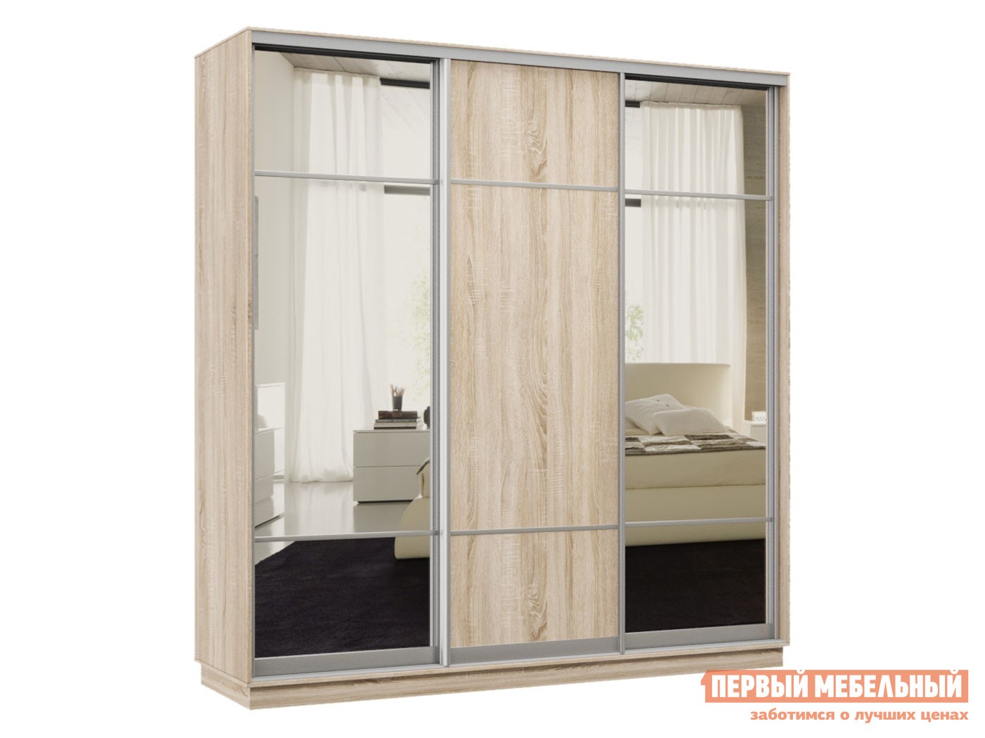 Шкаф-купе  Маршал Лайт Дуб Сонома / Зеркало, 1800 мм, 2200 мм, 600 мм