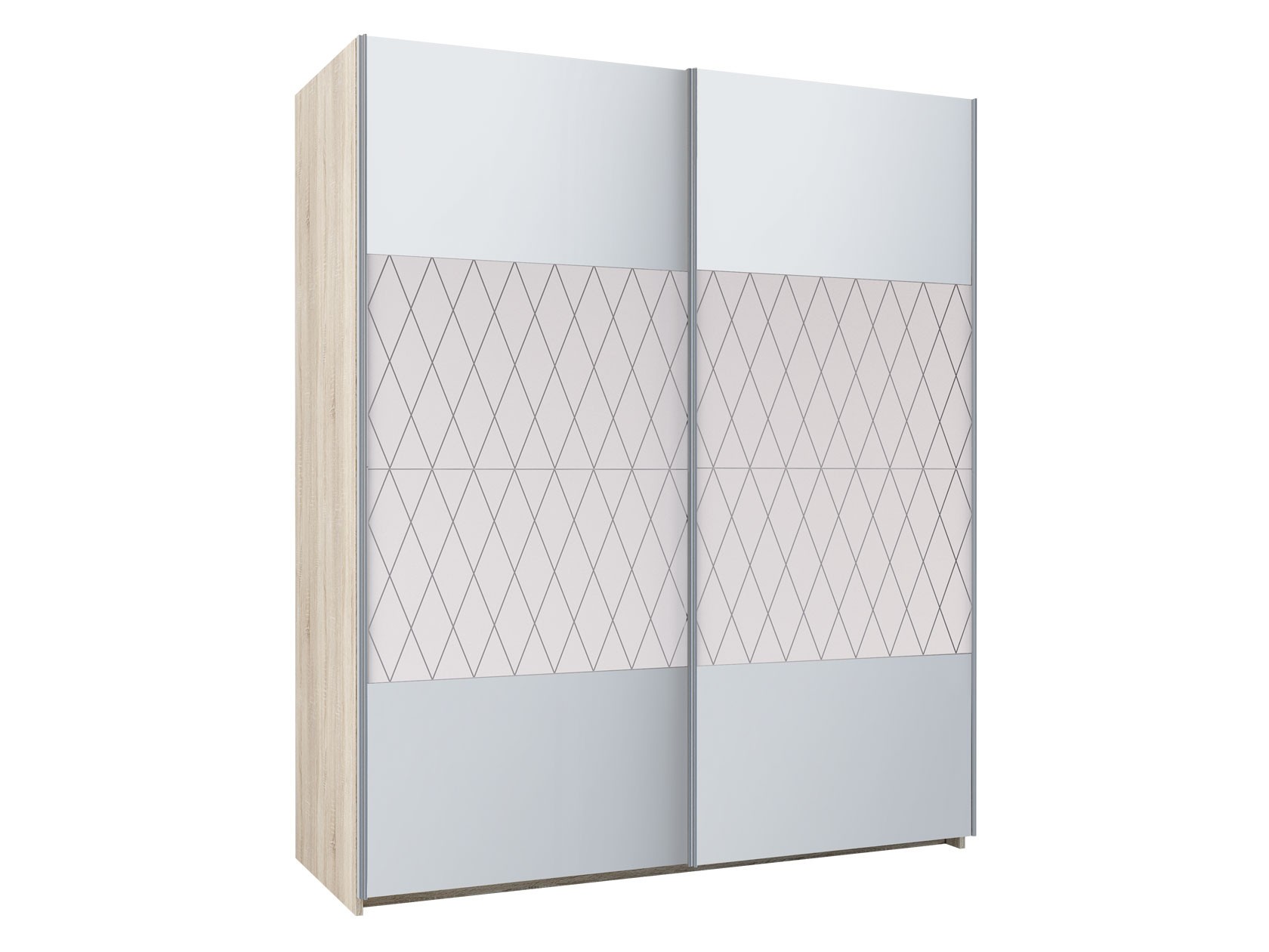Шкаф-купе  Фортуна 11.2 Дуб Сонома / Белый / Зеркало светлый ромб, 2000 мм «Наполнение №2»