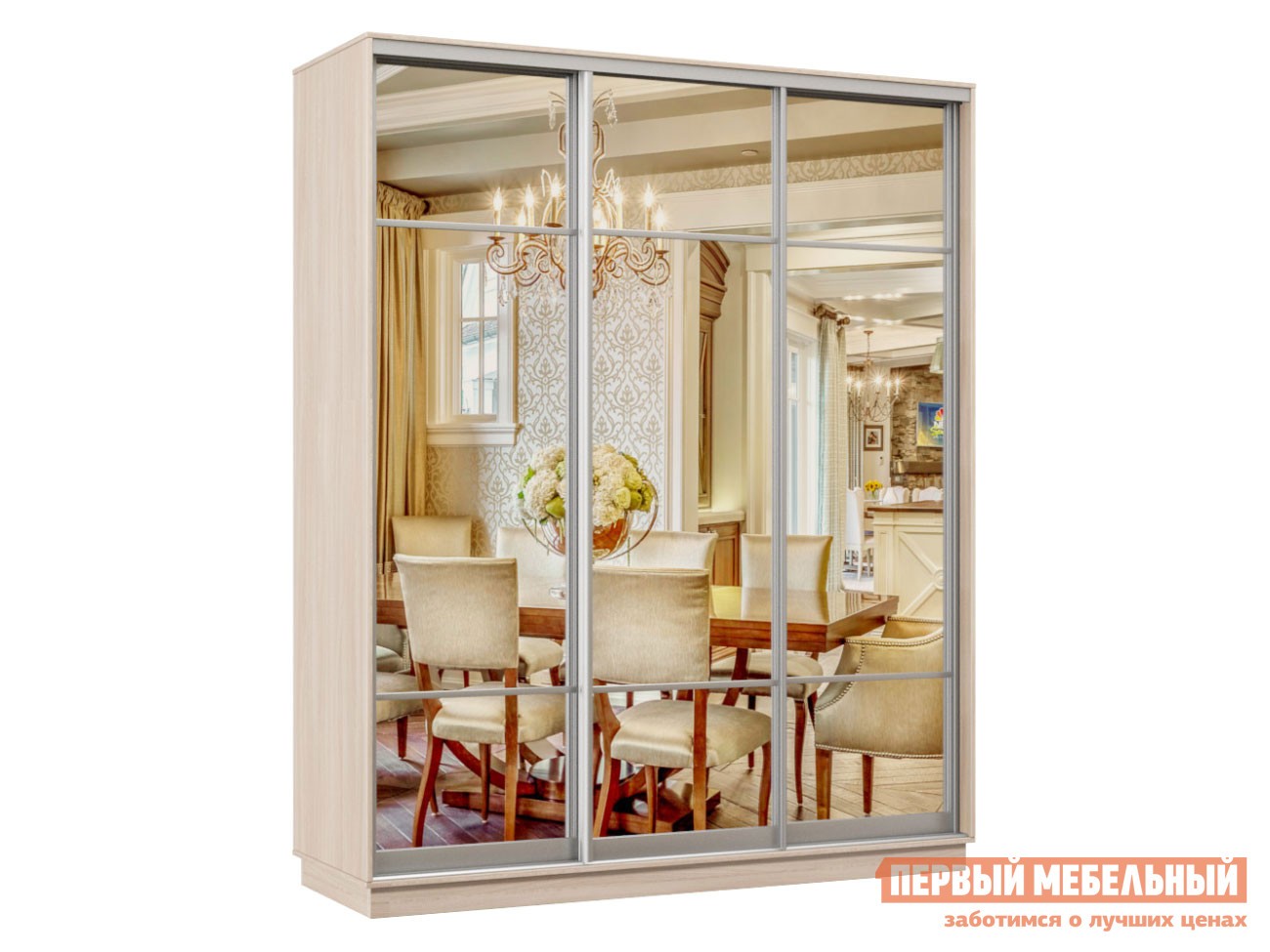 Шкаф-купе  Маршал Лайт 24, Маршал Лайт 36, Маршал Лайт 60 Ясень Шимо светлый / Зеркало, 1800 мм