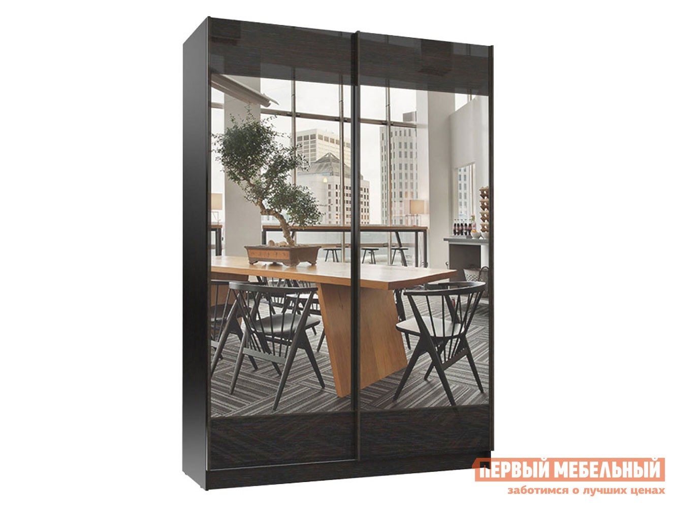 Шкаф-купе  Марвин 3 Дуб Феррара / Дуб Феррара глянец / Зеркало, 1832 мм, Без доводчиков