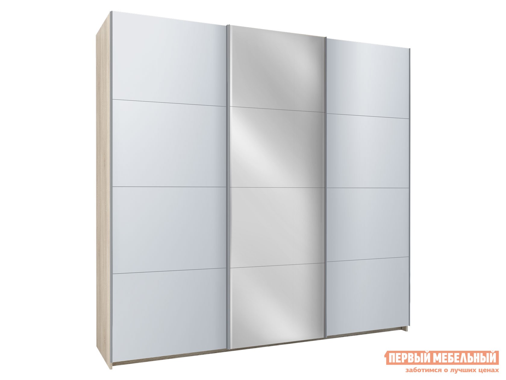 Шкаф-купе  Фортуна 2.3 Дуб Сонома / Белый / Зеркало, 2400 мм «Наполнение №3»