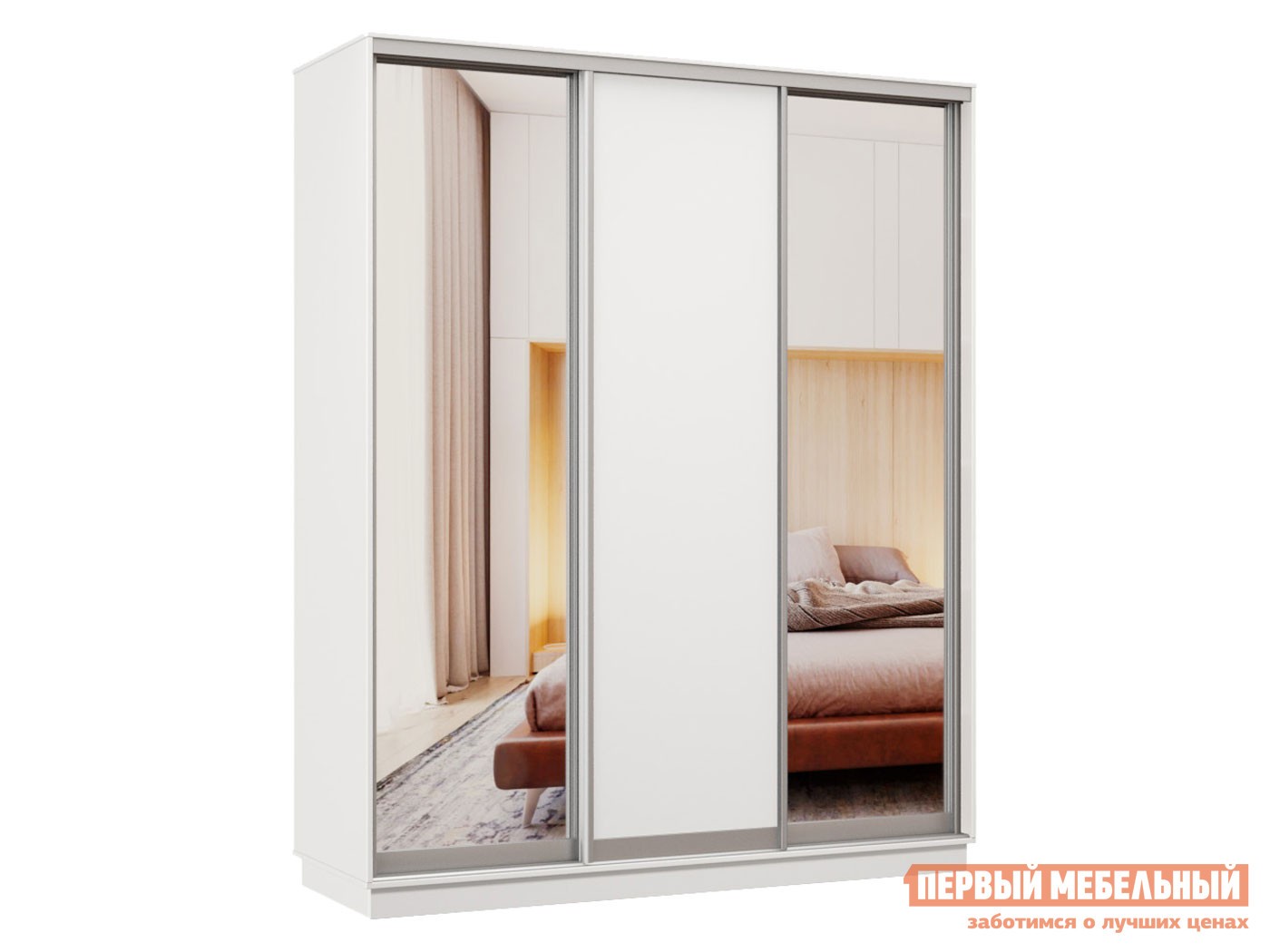 Шкаф-купе  Маршал Белый, Зеркала по бокам, 1800 мм, 2200 мм, 600 мм