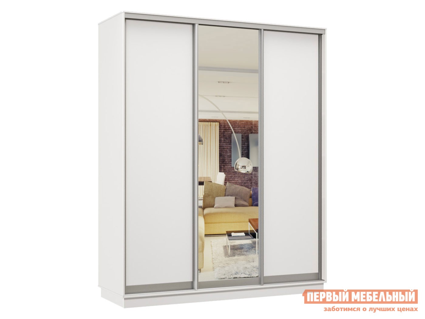 Шкаф-купе  Маршал Белый, Зеркало в центре, 2400 мм, 600 мм