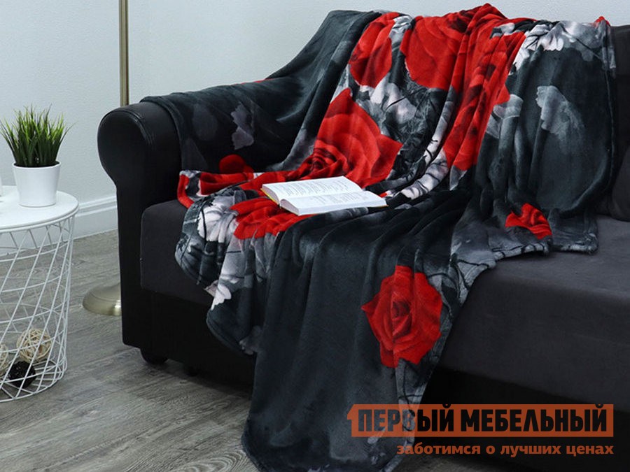 Плед  Розы на черном 150 х 200 см, 21195 / 88100, черно-красный