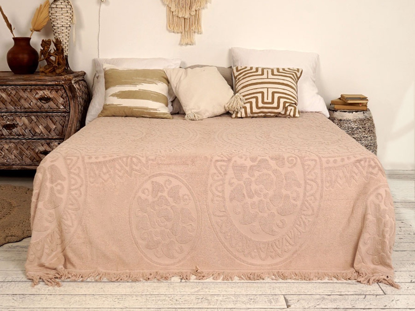 Плед-покрывало  Узелочки махровое Бежевый, махровая ткань