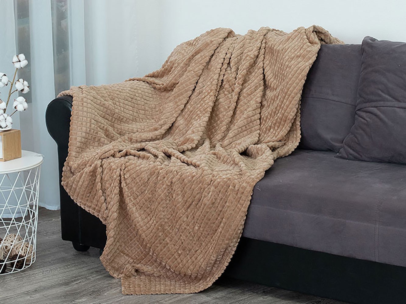 Плед  Серо-бежевые ромбы Серо-бежевый жаккард, фланель, 200 х 220 см