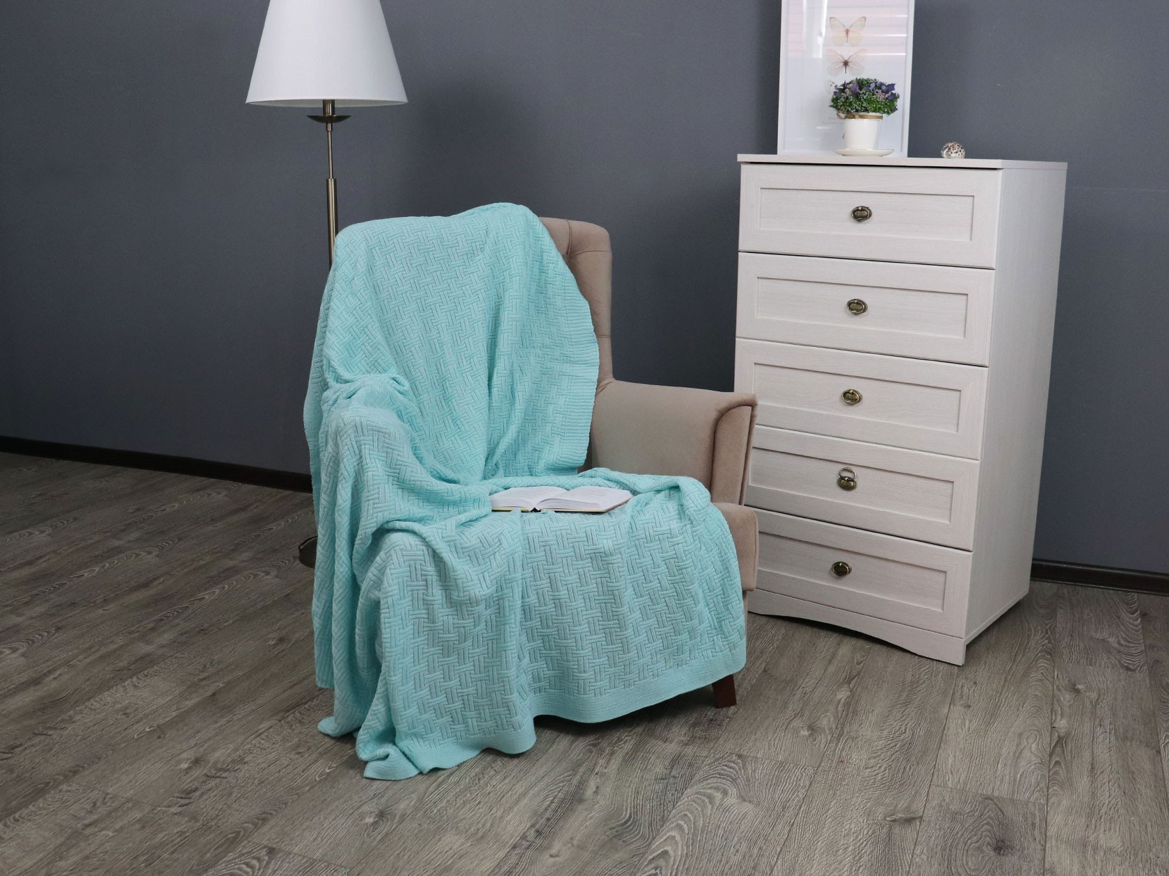 Плед  Ассаи бирюза 180 х 200 см, 9243 / 9260, голубой