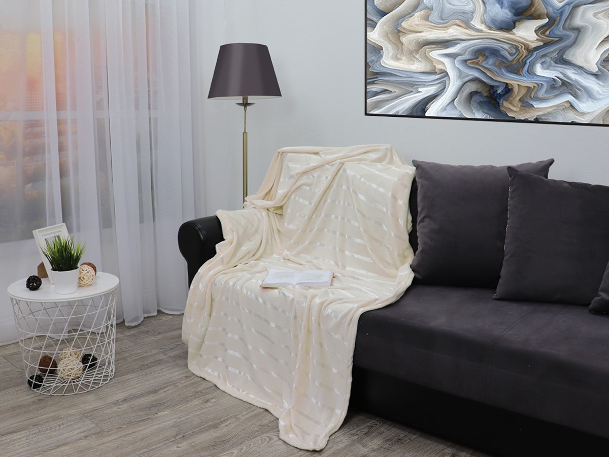 Плед  Тепло Молочный (полоски), фланель, 200 х 220 см