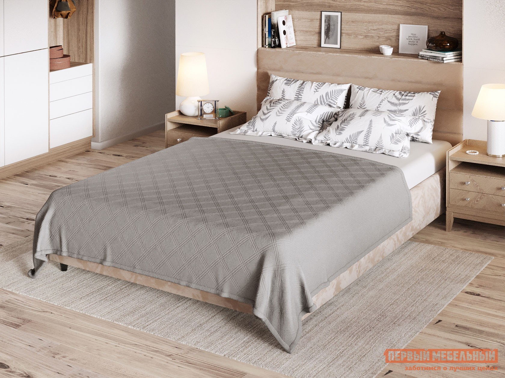 Плед-покрывало  Клетка 2 Серый, фланель, 2000 х 2200 мм