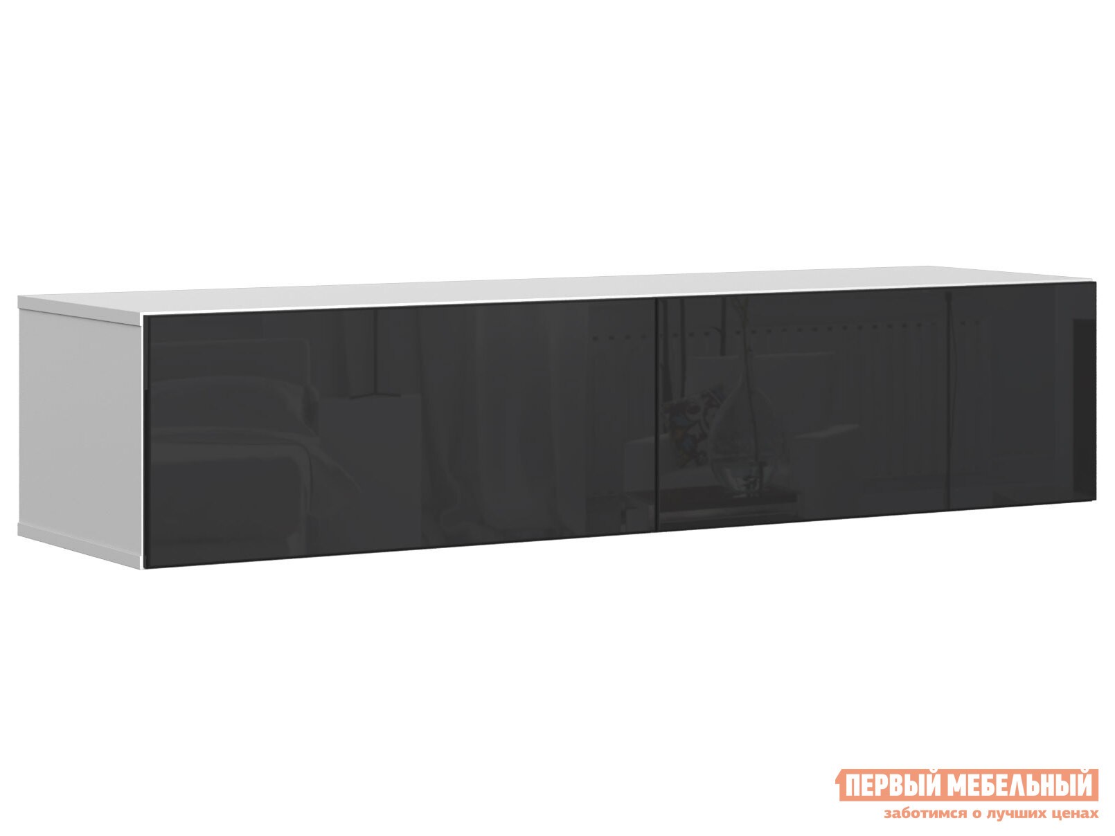 ТВ-тумба  Сомеро Белый, 1400 мм, Черный глянец