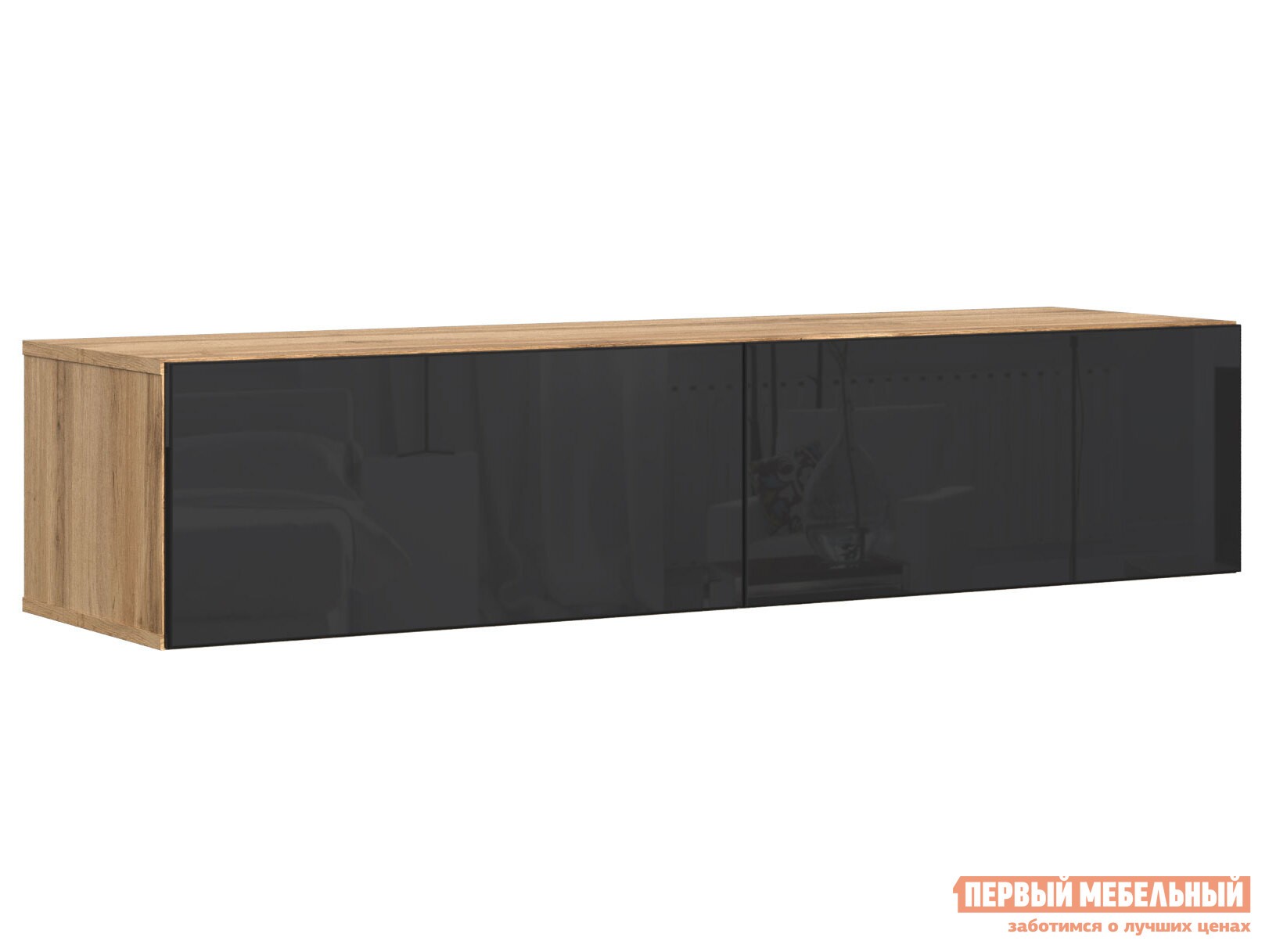 ТВ-тумба  Сомеро Дуб Вотан, 1400 мм, Черный глянец